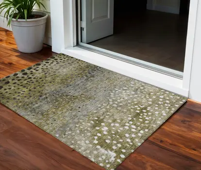 3' X 5' Brown Gray And Ivory Abstract Washable Indoor Outdoor Area Rug