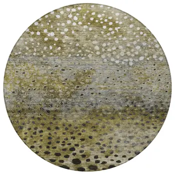 8' Brown Gray And Ivory Round Abstract Washable Indoor Outdoor Area Rug