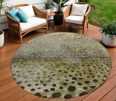 8' Brown Gray And Ivory Round Abstract Washable Indoor Outdoor Area Rug