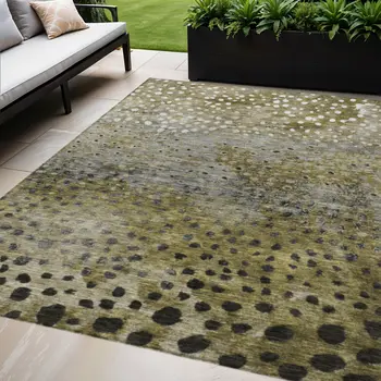 10' X 14' Brown Gray And Ivory Abstract Washable Indoor Outdoor Area Rug