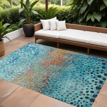 5' X 8' Blue Terra Cotta And Black Abstract Washable Indoor Outdoor Area Rug