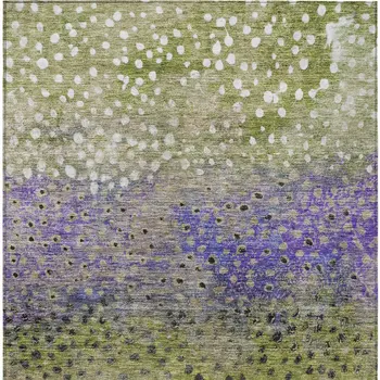 3' X 5' Green Purple And Black Abstract Washable Indoor Outdoor Area Rug