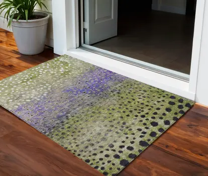 3' X 5' Green Purple And Black Abstract Washable Indoor Outdoor Area Rug