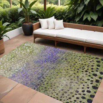 5' X 8' Green Purple And Black Abstract Washable Indoor Outdoor Area Rug
