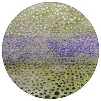 8' Green Purple And Black Round Abstract Washable Indoor Outdoor Area Rug