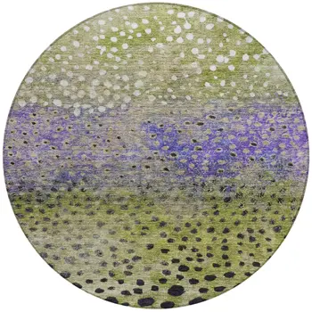 8' Green Purple And Black Round Abstract Washable Indoor Outdoor Area Rug