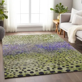 8' X 10' Green Purple And Black Abstract Washable Indoor Outdoor Area Rug