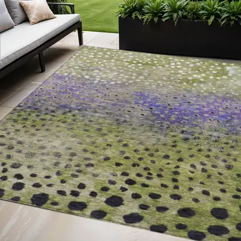 10' X 14' Green Purple And Black Abstract Washable Indoor Outdoor Area Rug
