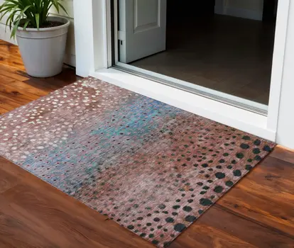 3' X 5' Terra Cotta Blue And Black Abstract Washable Indoor Outdoor Area Rug