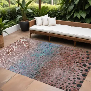 5' X 8' Terra Cotta Blue And Black Abstract Washable Indoor Outdoor Area Rug