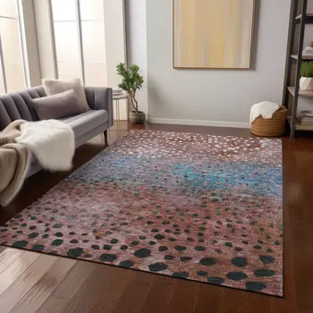 5' X 8' Terra Cotta Blue And Black Abstract Washable Indoor Outdoor Area Rug