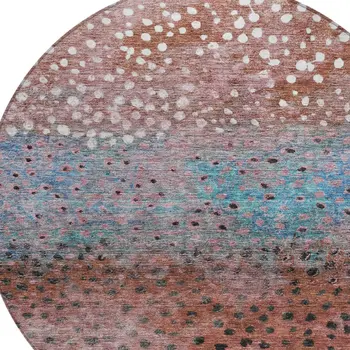 8' Terra Cotta Blue And Black Round Abstract Washable Indoor Outdoor Area Rug