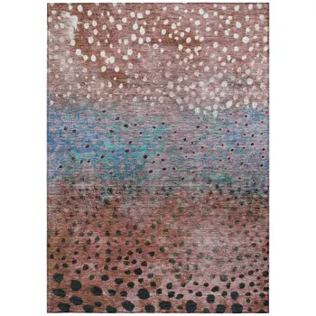 8' X 10' Terra Cotta Blue And Black Abstract Washable Indoor Outdoor Area Rug