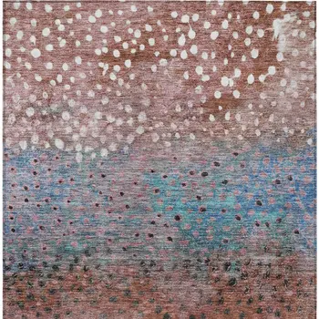 10' X 14' Terra Cotta Blue And Black Abstract Washable Indoor Outdoor Area Rug