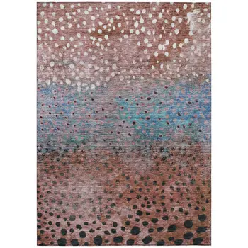 10' X 14' Terra Cotta Blue And Black Abstract Washable Indoor Outdoor Area Rug