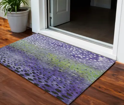 3' X 5' Purple Green And Black Abstract Washable Indoor Outdoor Area Rug