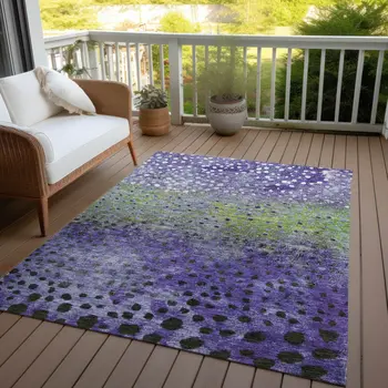 3' X 5' Purple Green And Black Abstract Washable Indoor Outdoor Area Rug
