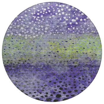 8' Purple Green And Black Round Abstract Washable Indoor Outdoor Area Rug