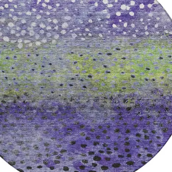 8' Purple Green And Black Round Abstract Washable Indoor Outdoor Area Rug