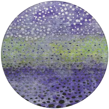 8' Purple Green And Black Round Abstract Washable Indoor Outdoor Area Rug