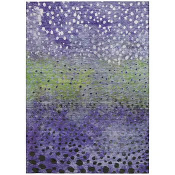 8' X 10' Purple Green And Black Abstract Washable Indoor Outdoor Area Rug