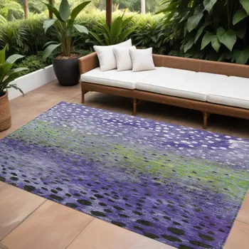 8' X 10' Purple Green And Black Abstract Washable Indoor Outdoor Area Rug