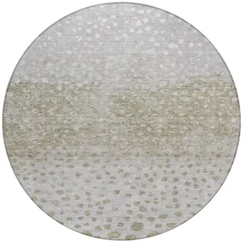 8' Taupe Green And Ivory Round Abstract Washable Indoor Outdoor Area Rug