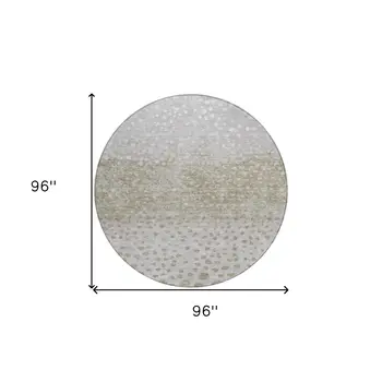 8' Taupe Green And Ivory Round Abstract Washable Indoor Outdoor Area Rug