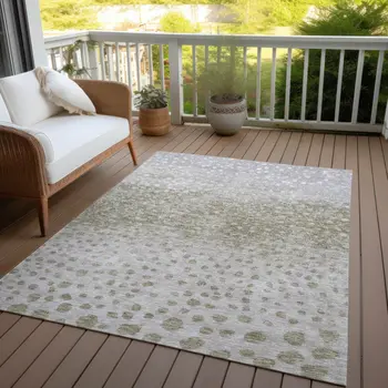 8' X 10' Taupe Green And Ivory Abstract Washable Indoor Outdoor Area Rug