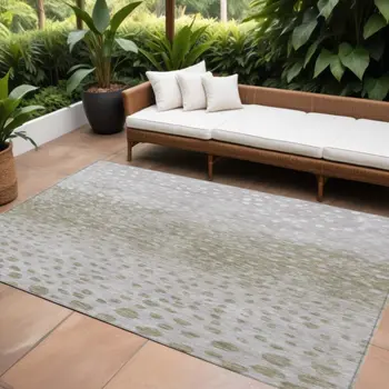 10' X 14' Taupe Green And Ivory Abstract Washable Indoor Outdoor Area Rug