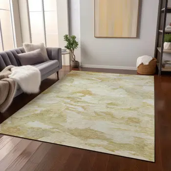 5' X 8' Beige Light Green And Brown Abstract Washable Indoor Outdoor Area Rug