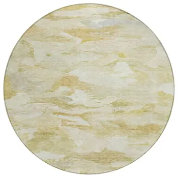 8' Beige Light Green And Brown Round Abstract Washable Indoor Outdoor Area Rug