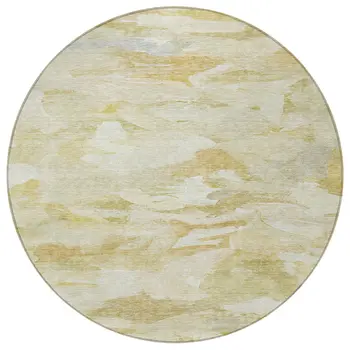 8' Beige Light Green And Brown Round Abstract Washable Indoor Outdoor Area Rug