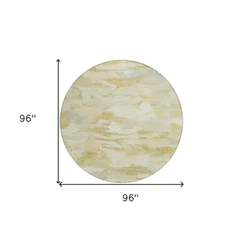 8' Beige Light Green And Brown Round Abstract Washable Indoor Outdoor Area Rug