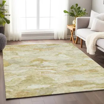 8' X 10' Beige Light Green And Brown Abstract Washable Indoor Outdoor Area Rug