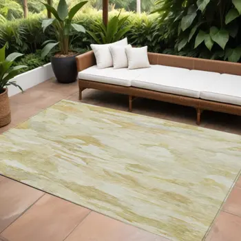 10' X 14' Beige Light Green And Brown Abstract Washable Indoor Outdoor Area Rug