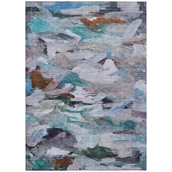 5' X 8' Blue Gray And Brown Abstract Washable Indoor Outdoor Area Rug