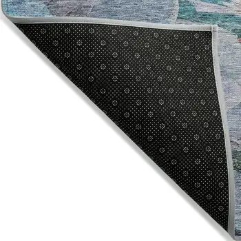 8' Blue Gray And Brown Round Abstract Washable Indoor Outdoor Area Rug