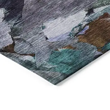 8' Blue Gray And Brown Round Abstract Washable Indoor Outdoor Area Rug
