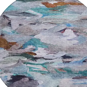 8' Blue Gray And Brown Round Abstract Washable Indoor Outdoor Area Rug
