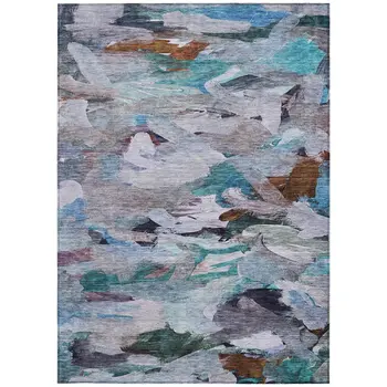 9' X 12' Blue Gray And Brown Abstract Washable Indoor Outdoor Area Rug