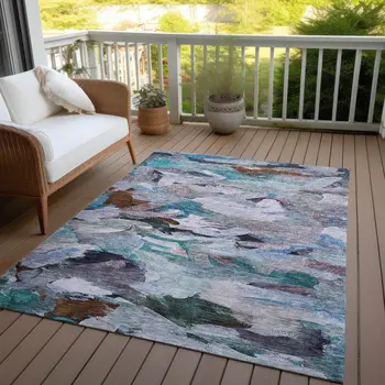 9' X 12' Blue Gray And Brown Abstract Washable Indoor Outdoor Area Rug