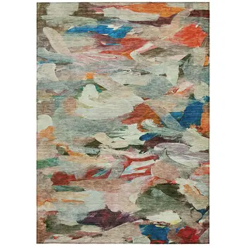 3' X 5' Green Teal Blue And Terra Cotta Abstract Washable Indoor Outdoor Area Rug