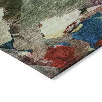 8' X 10' Green Teal Blue And Terra Cotta Abstract Washable Indoor Outdoor Area Rug