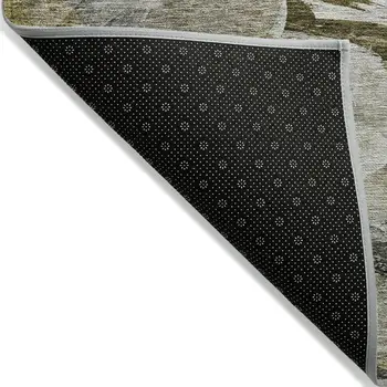 3' X 5' Granite Gray And Green Abstract Washable Indoor Outdoor Area Rug