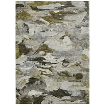 5' X 8' Granite Gray And Green Abstract Washable Indoor Outdoor Area Rug