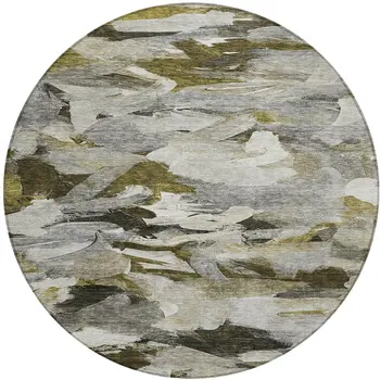 8' Granite Gray And Green Round Abstract Washable Indoor Outdoor Area Rug