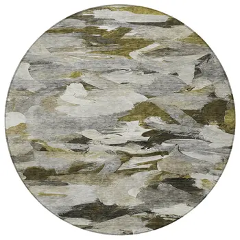 8' Granite Gray And Green Round Abstract Washable Indoor Outdoor Area Rug