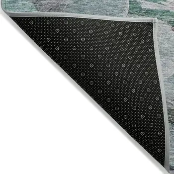 8' Teal Blue Gray And Brown Round Abstract Washable Indoor Outdoor Area Rug