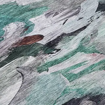 8' X 10' Teal Blue Gray And Brown Abstract Washable Indoor Outdoor Area Rug